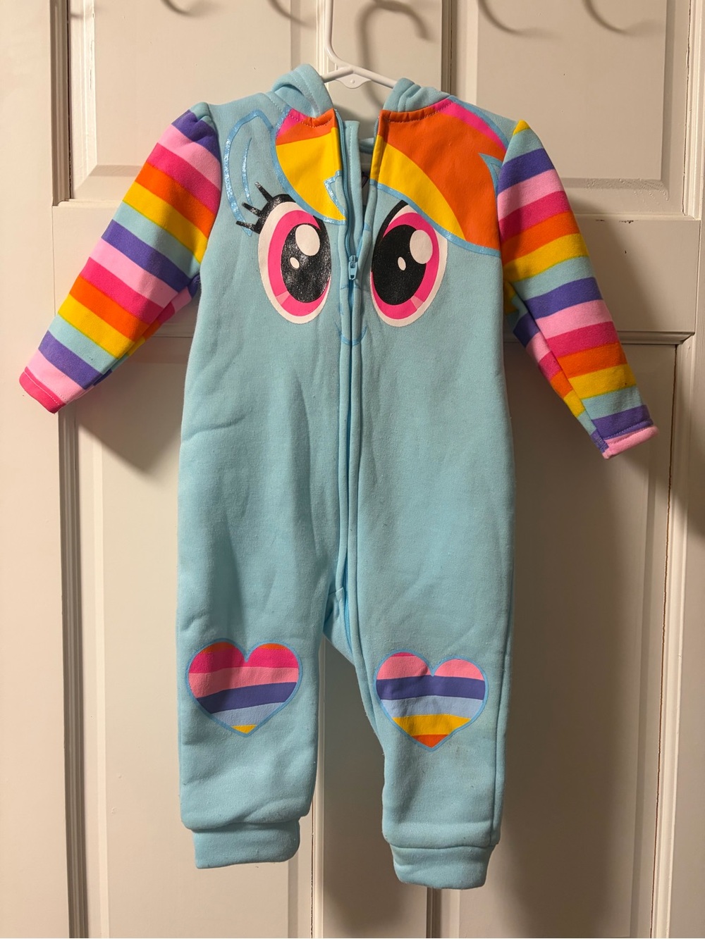 My Little Pony Light Blue Fleece Footie with Rainbow Striped Sleeves